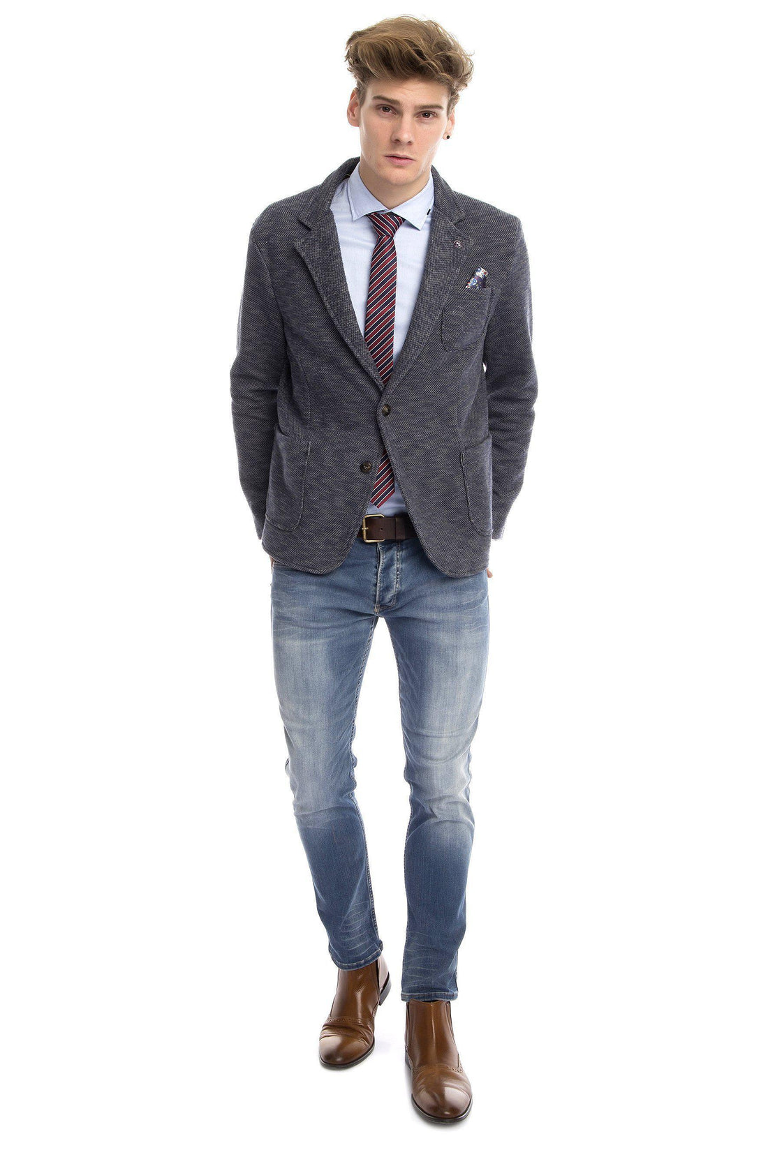 Finished Marled Knitted Blazer - Navy - Ron Tomson