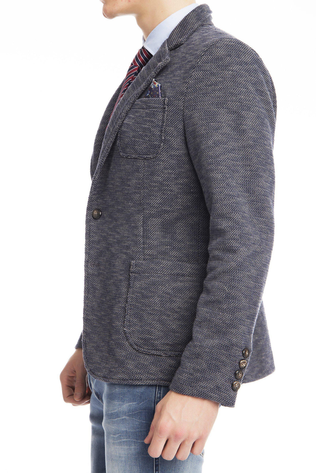 Finished Marled Knitted Blazer - Navy - Ron Tomson
