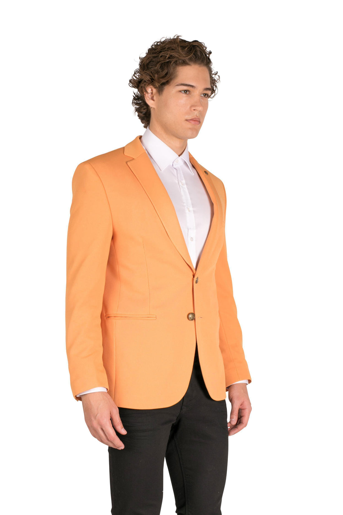 Gold-Button Fitted Notch Blazer - Yellow - Ron Tomson
