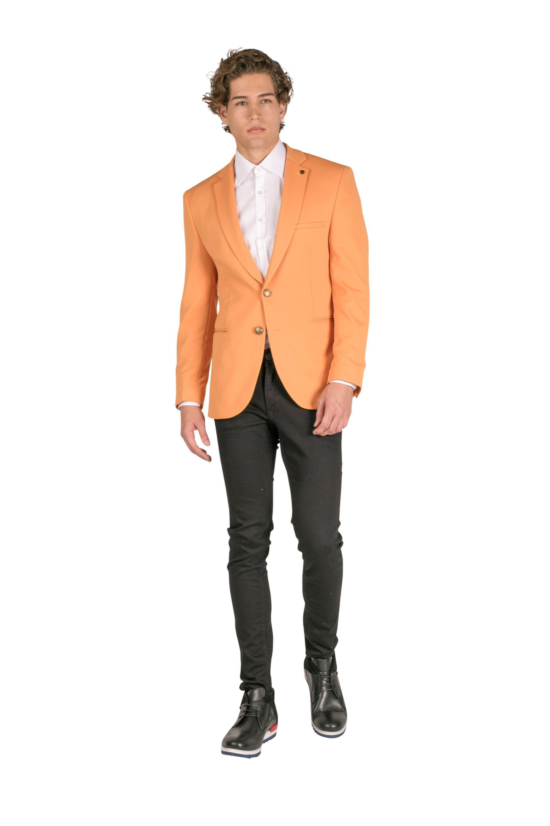 Gold-Button Fitted Notch Blazer - Yellow - Ron Tomson