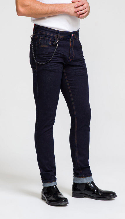Indigo Slim Fit Denim Jeans - DARK BLUE 1 - Ron Tomson