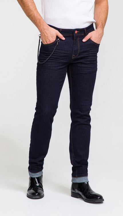 Indigo Slim Fit Denim Jeans - DARK BLUE 1 - Ron Tomson