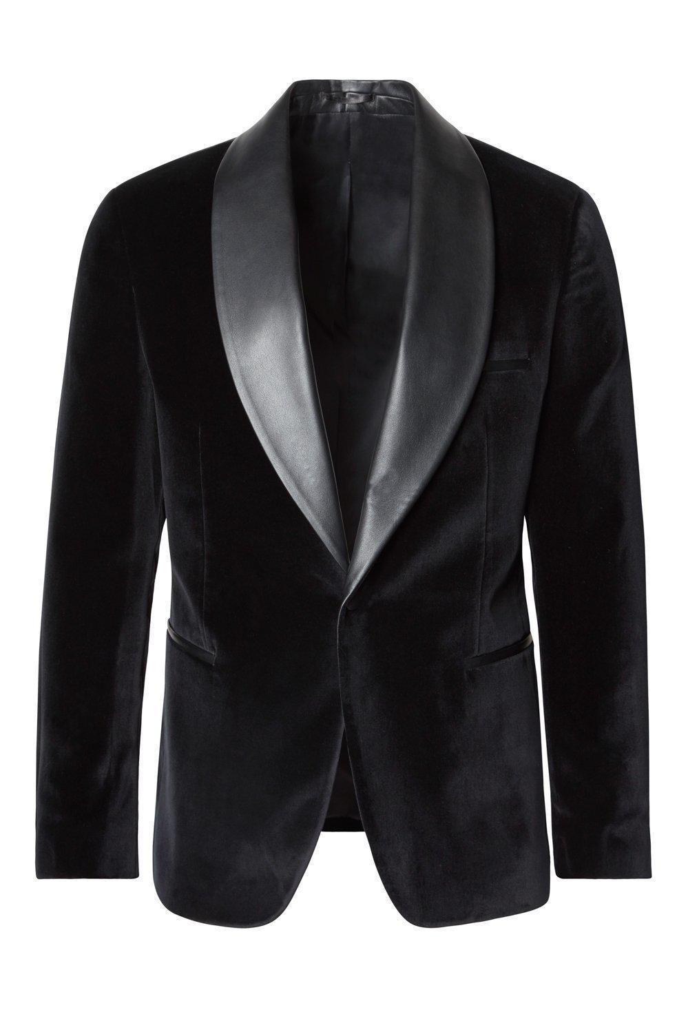 Italian Velvet Leather Shawl Lapel Tuxedo - Black - Ron Tomson