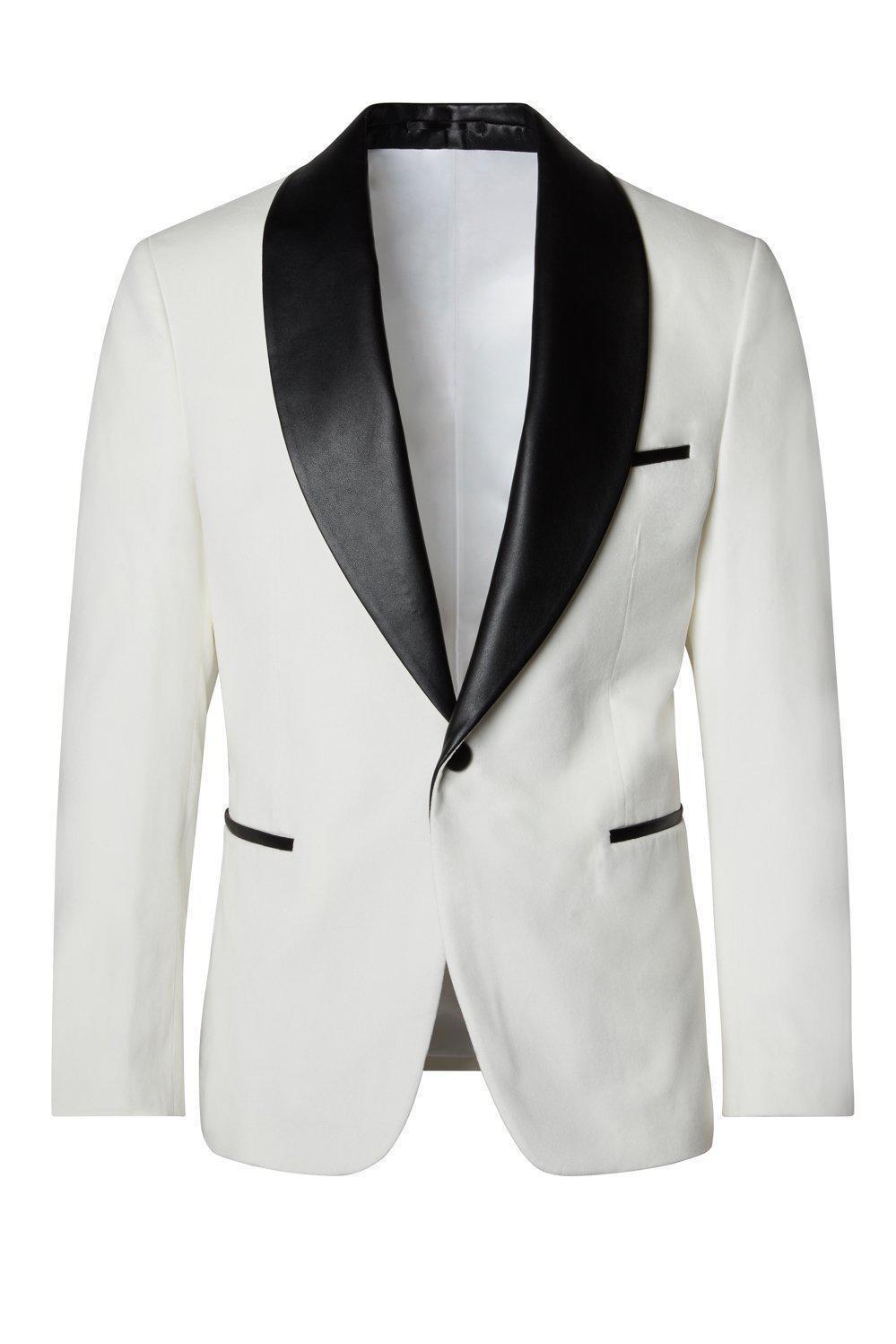 Italian Velvet Leather Shawl Lapel Tuxedo - Ivory White - Ron Tomson