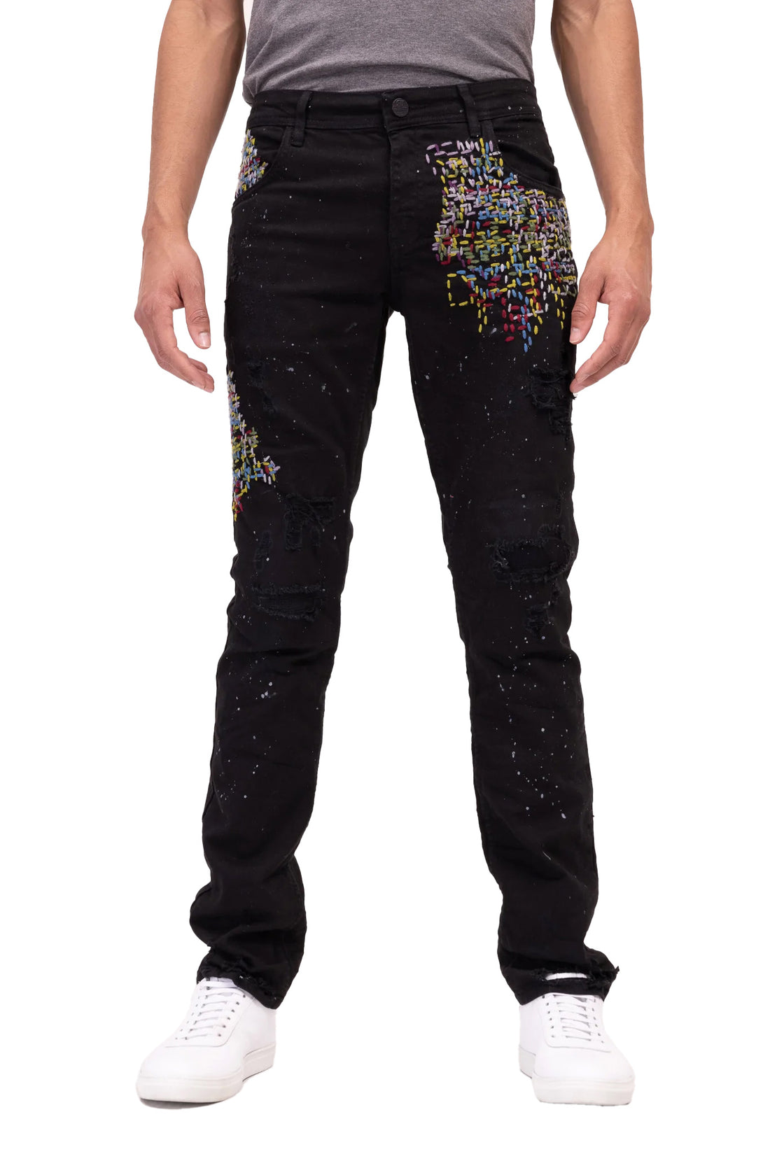 Embroidered Denim Jeans- Black