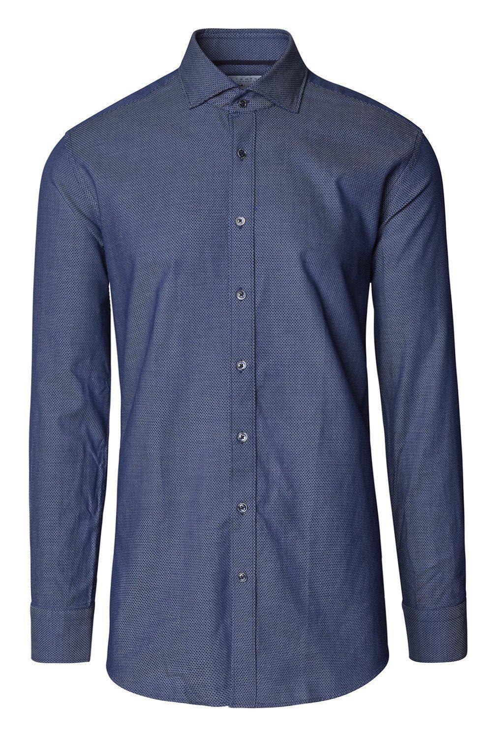 Jacquard Cotton Tonal Button Dress Shirt - Navy - Ron Tomson