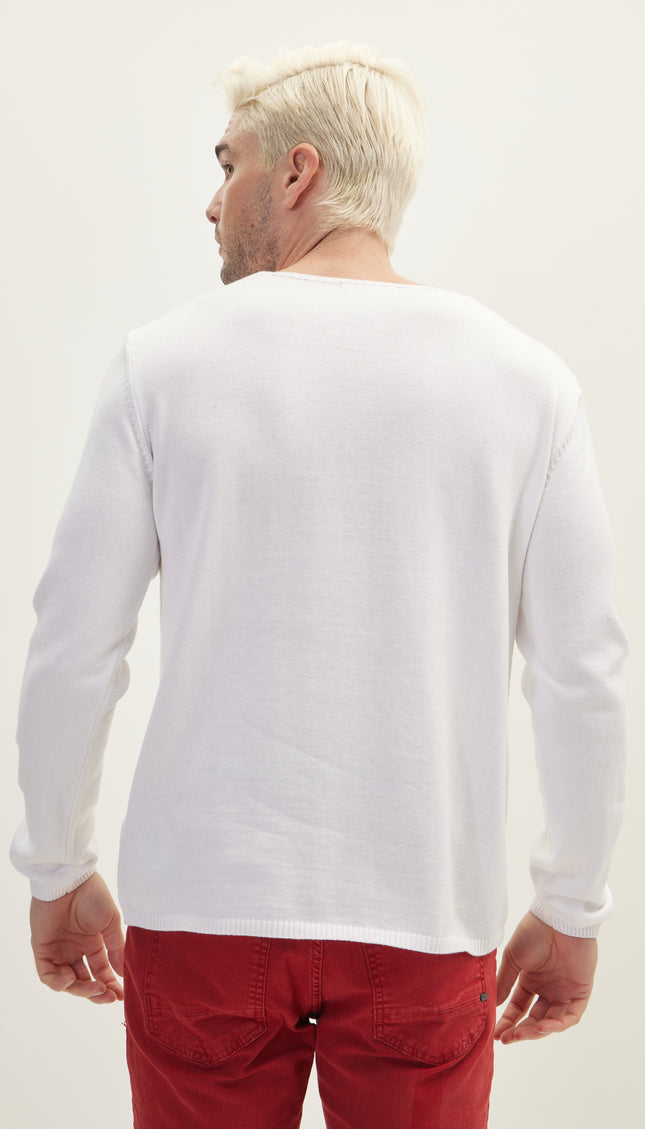 Knitted Lightweight Sweater - Off White - Ron Tomson