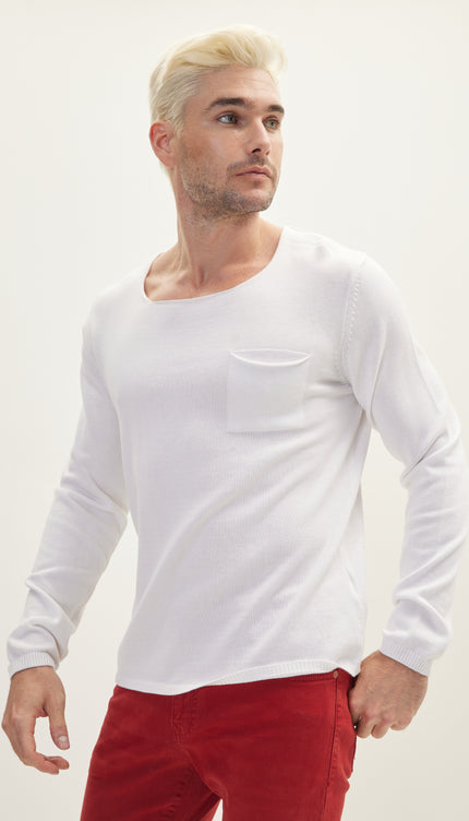 Knitted Lightweight Sweater - Off White - Ron Tomson