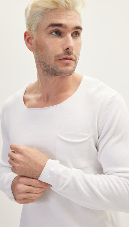 Knitted Lightweight Sweater - Off White - Ron Tomson