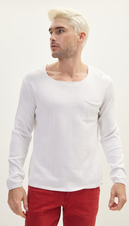 Knitted Lightweight Sweater - Off White - Ron Tomson