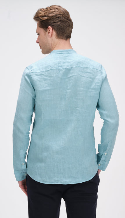 Linen Grandad Shirt - Teal Green - Ron Tomson