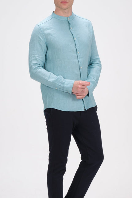 Linen Grandad Shirt - Teal Green - Ron Tomson