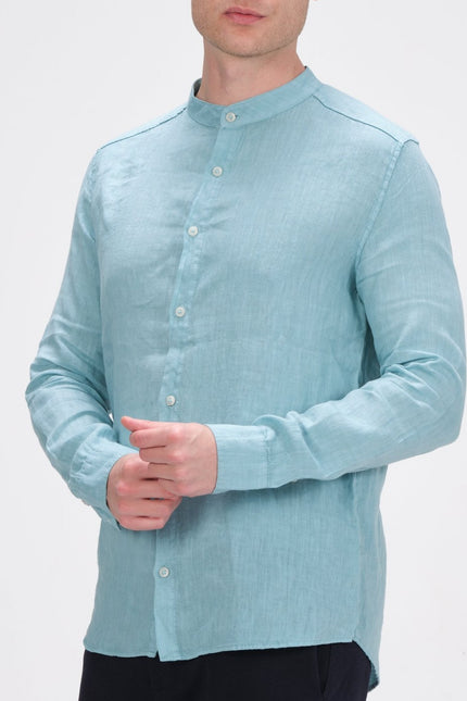 Linen Grandad Shirt - Teal Green - Ron Tomson