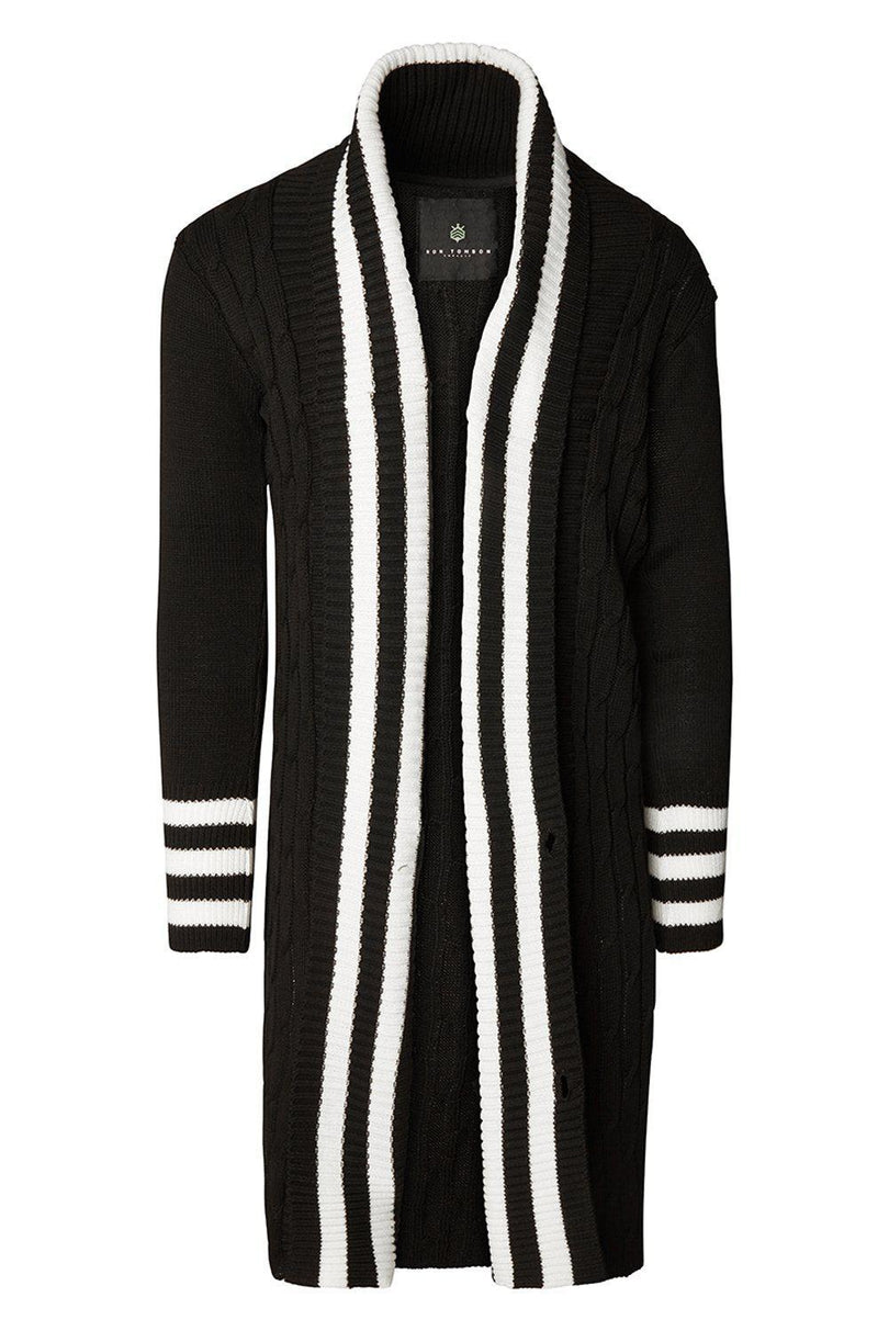 Longline Side Pocket Cardigan - BLACK - Ron Tomson