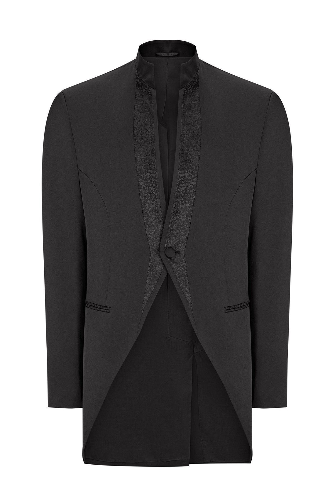 Mao Collar Fitted Trim Tuxedo - Black - Ron Tomson