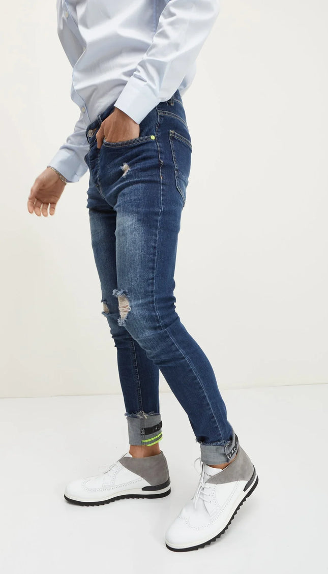 Neon Riveted Skinny Denim Reflectors - Navy - Ron Tomson
