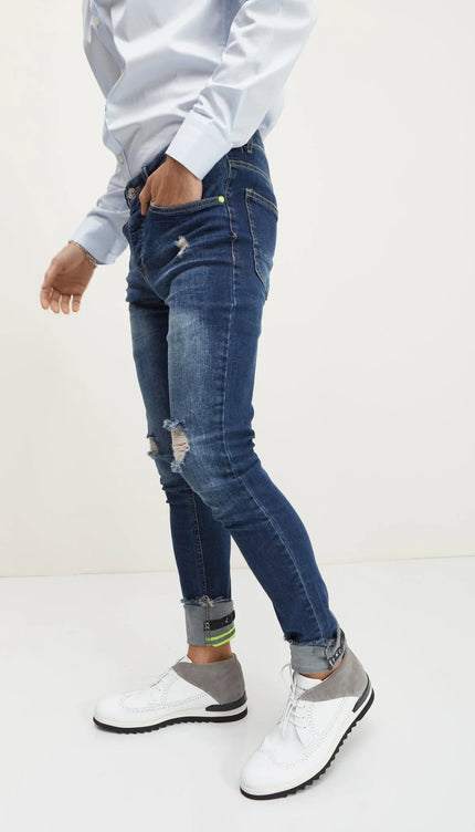 Neon Riveted Skinny Denim Reflectors - Navy - Ron Tomson
