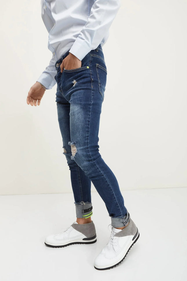 Neon Riveted Skinny Denim Reflectors - Navy - Ron Tomson