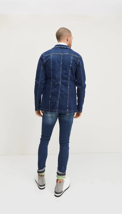 Neon Riveted Skinny Denim Reflectors - Navy - Ron Tomson