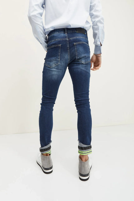 Neon Riveted Skinny Denim Reflectors - Navy - Ron Tomson
