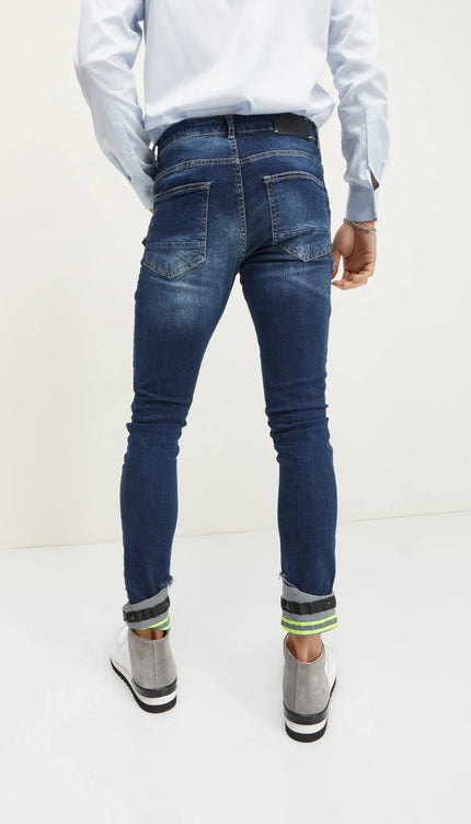Neon Riveted Skinny Denim Reflectors - Navy - Ron Tomson
