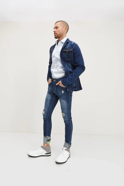 Neon Riveted Skinny Denim Reflectors - Navy - Ron Tomson