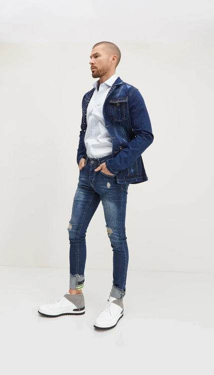 Neon Riveted Skinny Denim Reflectors - Navy - Ron Tomson