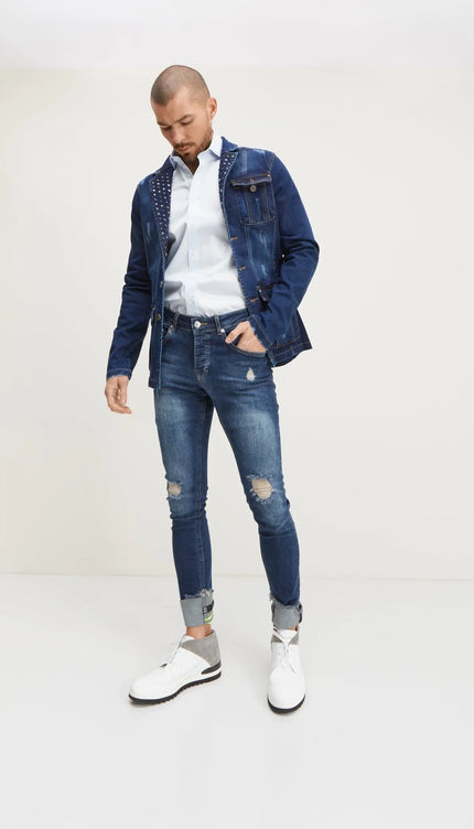 Neon Riveted Skinny Denim Reflectors - Navy - Ron Tomson