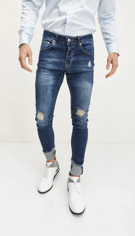 Neon Riveted Skinny Denim Reflectors - Navy - Ron Tomson