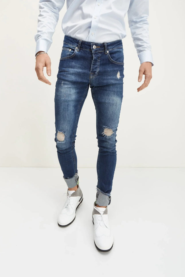 Neon Riveted Skinny Denim Reflectors - Navy - Ron Tomson