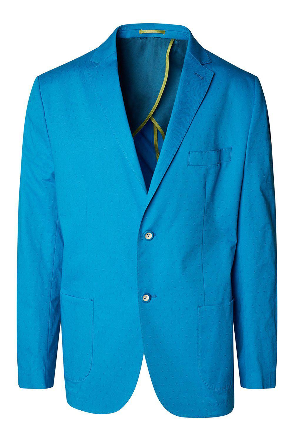Notch Lapel Slim Fit Cotton Jacket - Light Blue - Ron Tomson