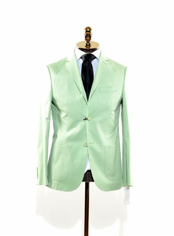 Notch Lapel Slim Fit Cotton Jacket - Light Green - Ron Tomson