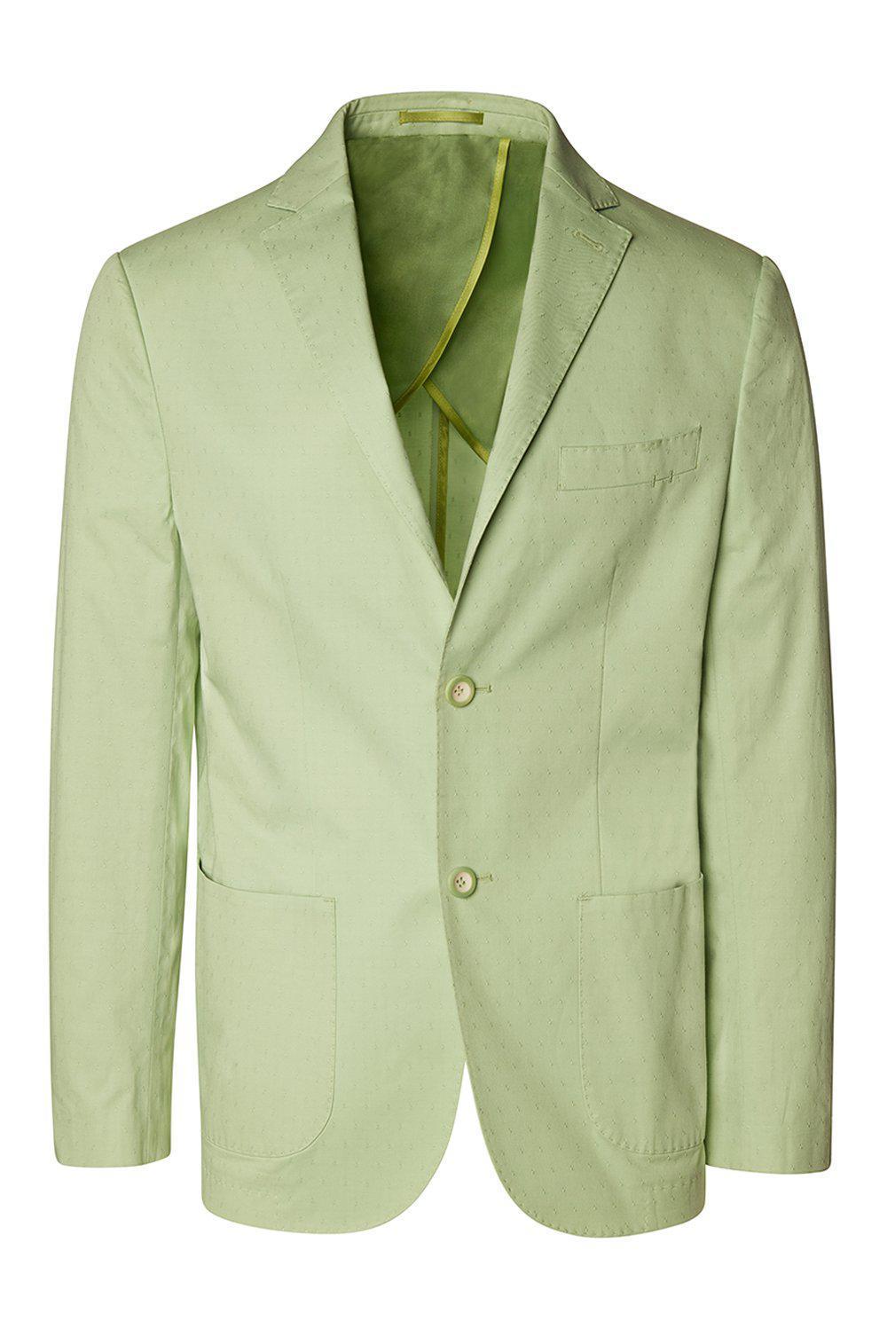 Notch Lapel Slim Fit Cotton Jacket - Light Green - Ron Tomson