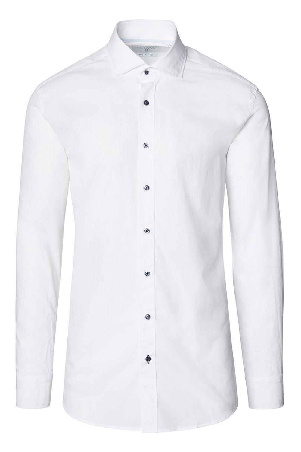 Organic Cotton Poplin Tonal Button Dress Shirt - White - Ron Tomson