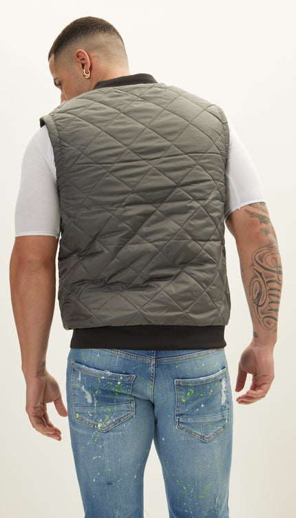 Padded Contrast Placket Vest - Anthracite - Ron Tomson