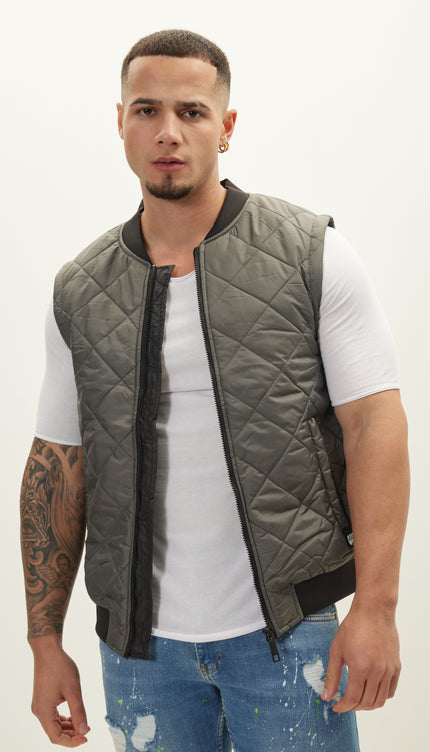 Padded Contrast Placket Vest - Anthracite - Ron Tomson