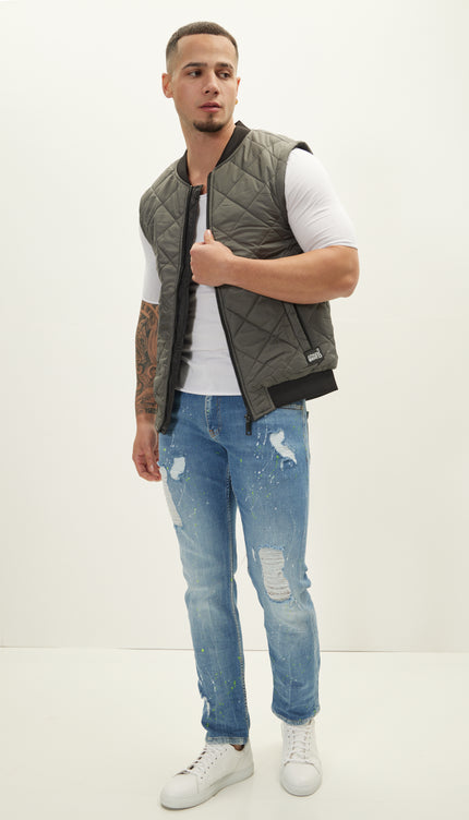Padded Contrast Placket Vest - Anthracite - Ron Tomson
