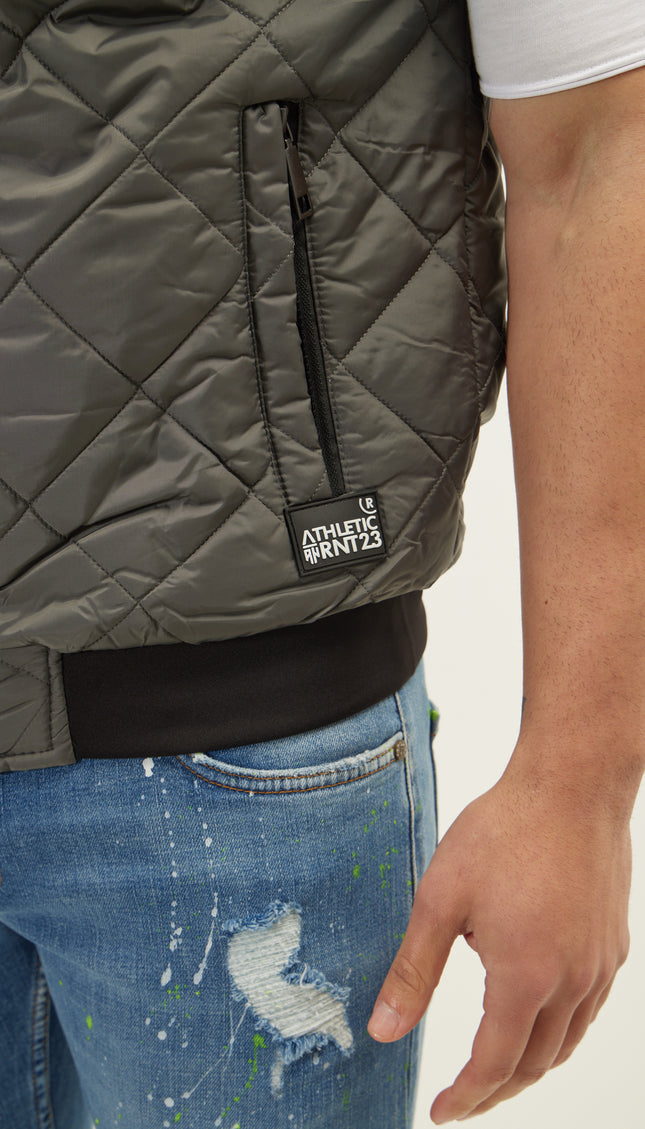 Padded Contrast Placket Vest - Anthracite - Ron Tomson