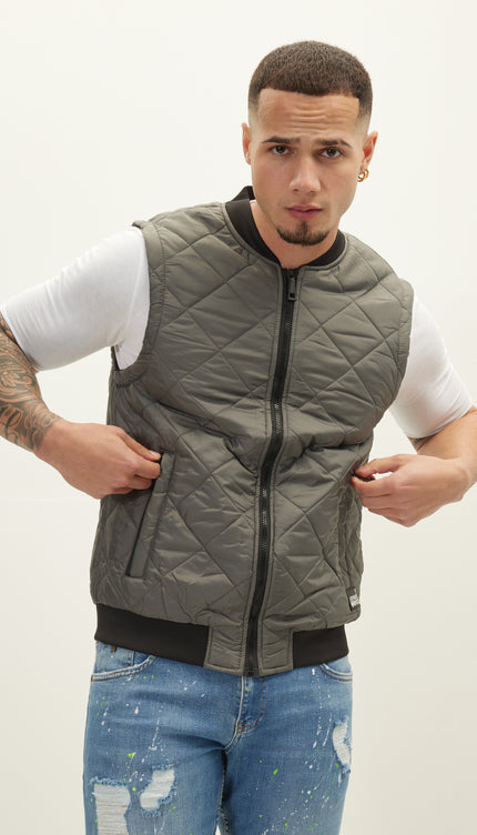 Padded Contrast Placket Vest - Anthracite - Ron Tomson