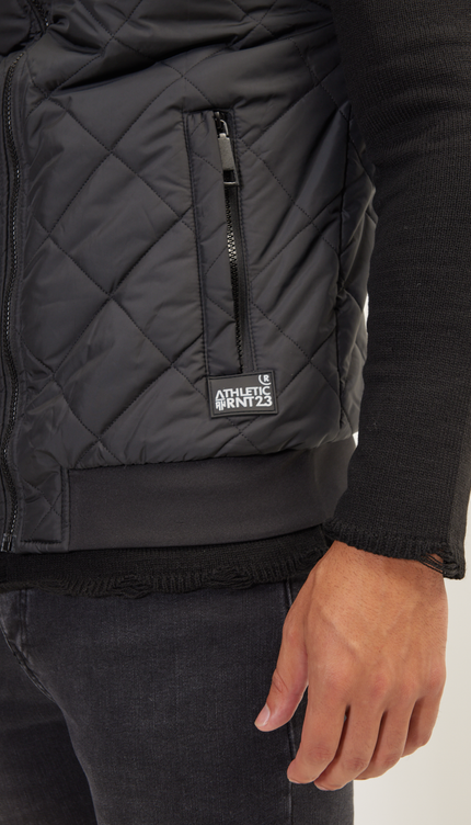 Padded Contrast Placket Vest - Black - Ron Tomson