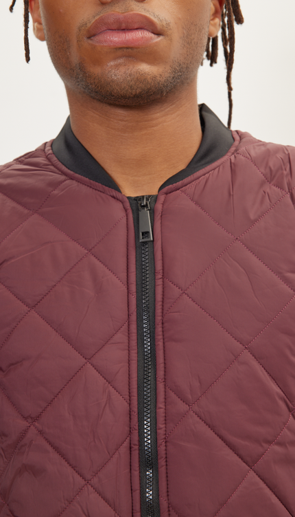 Padded Contrast Placket Vest - Bordeaux - Ron Tomson