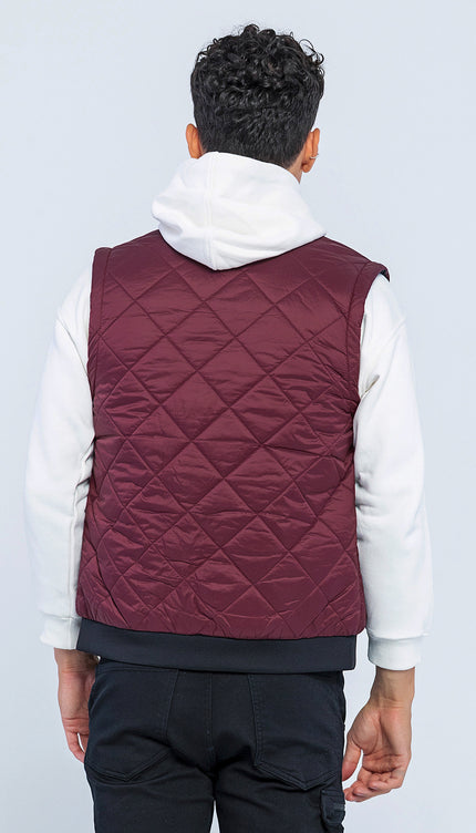 Padded Contrast Placket Vest - Bordeaux - Ron Tomson