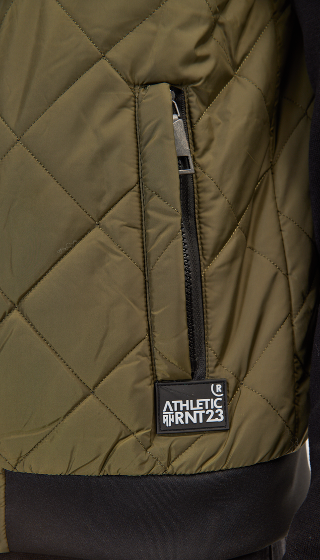 Padded Contrast Placket Vest - Khaki - Ron Tomson