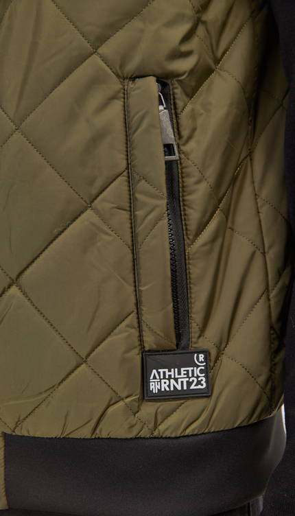 Padded Contrast Placket Vest - Khaki - Ron Tomson