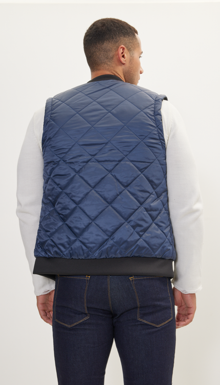Padded Contrast Placket Vest - Navy - Ron Tomson