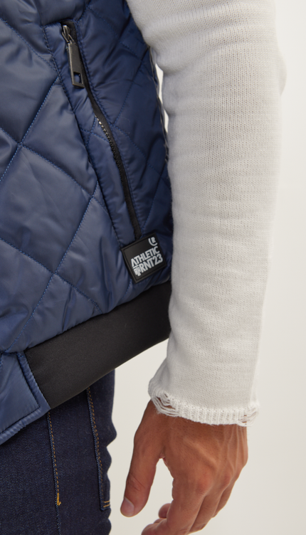 Padded Contrast Placket Vest - Navy - Ron Tomson