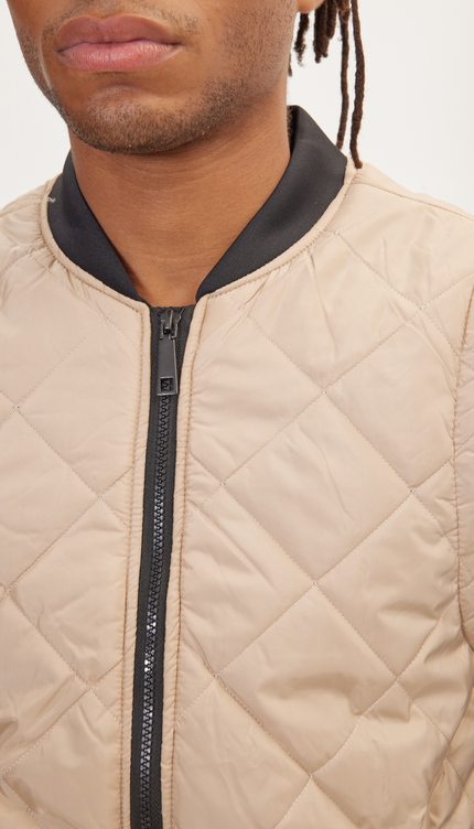 Padded Contrast Placket Vest - Stone - Ron Tomson