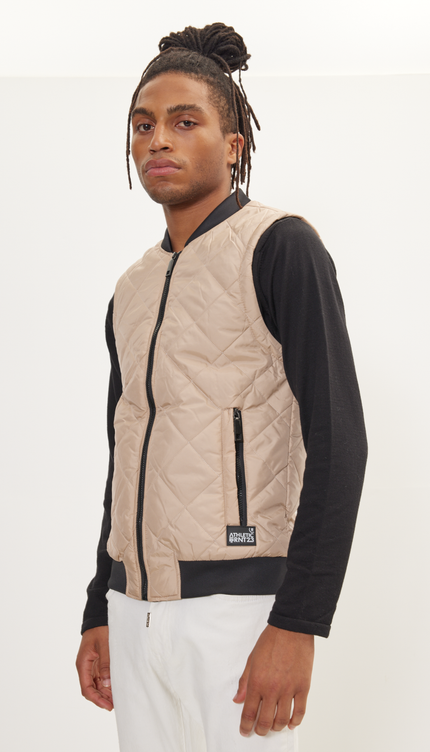 Padded Contrast Placket Vest - Stone - Ron Tomson