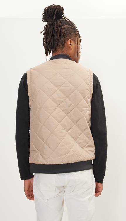 Padded Contrast Placket Vest - Stone - Ron Tomson