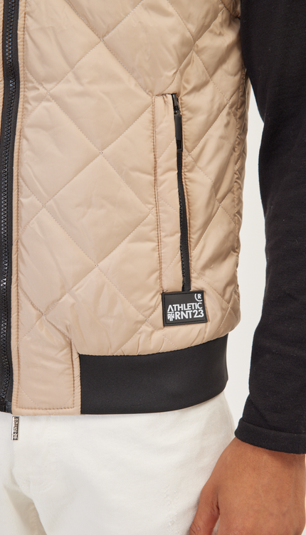 Padded Contrast Placket Vest - Stone - Ron Tomson